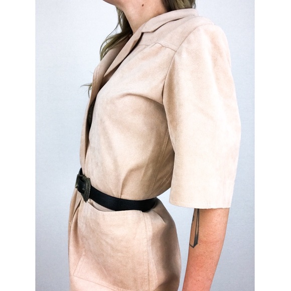 Vintage Suede Button-Front Midi Dress in Peach | Size M - Picture 1 of 14